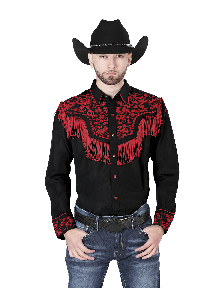 El Señor de los Cielos Embroidery Shirt Black/Red Mod. 126726