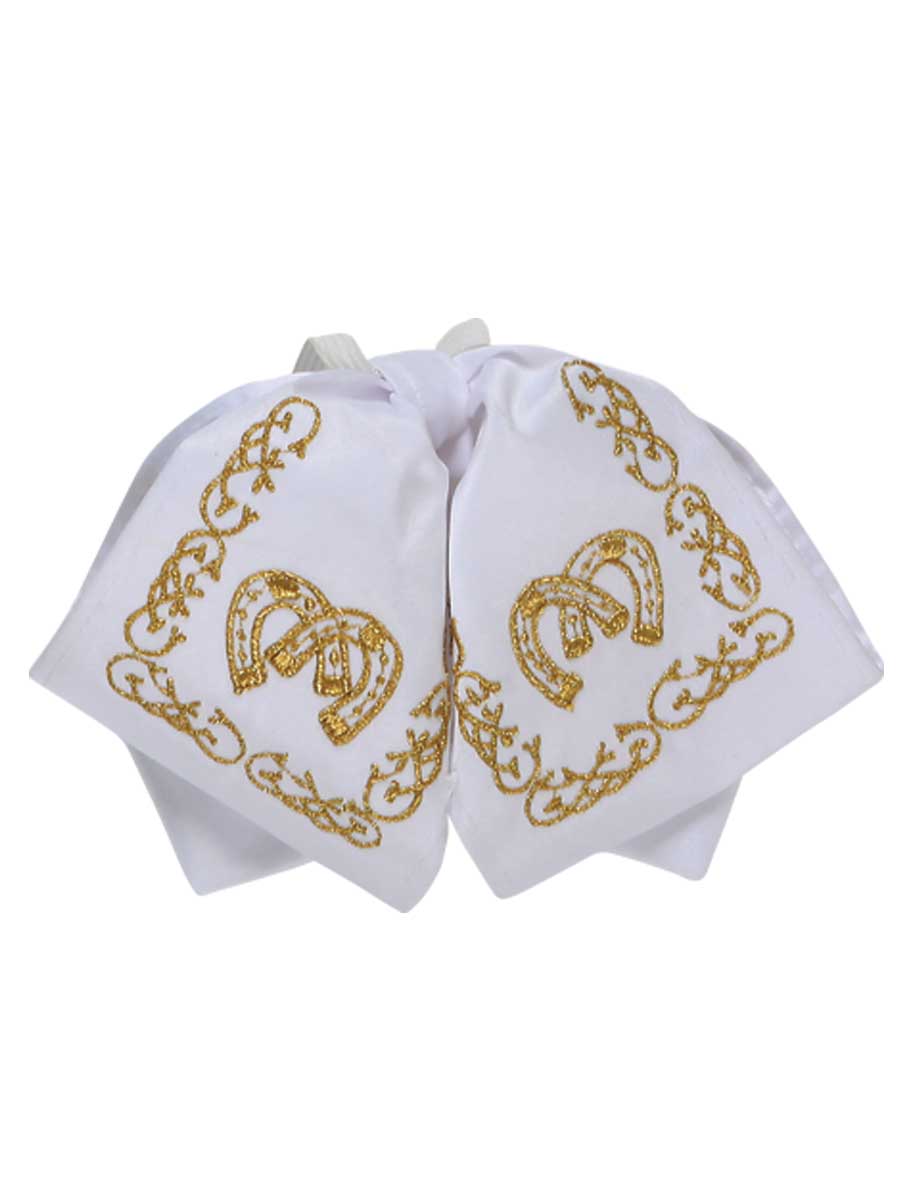 Artisanal Embroidered Kids Charro Bow Tie Cotton Polyester White/Gold