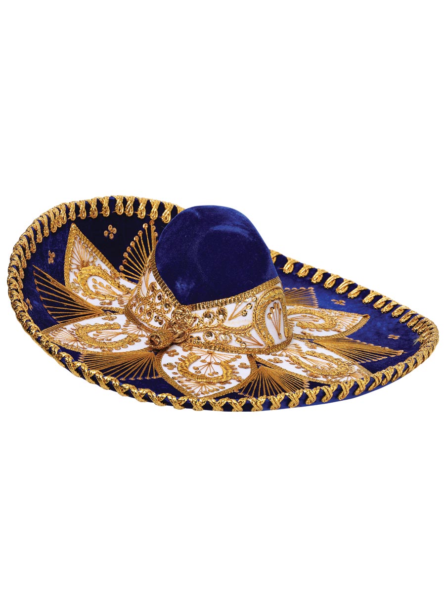 Mexican Artisanal Charro Hat Velvet Royal Blue/Gold