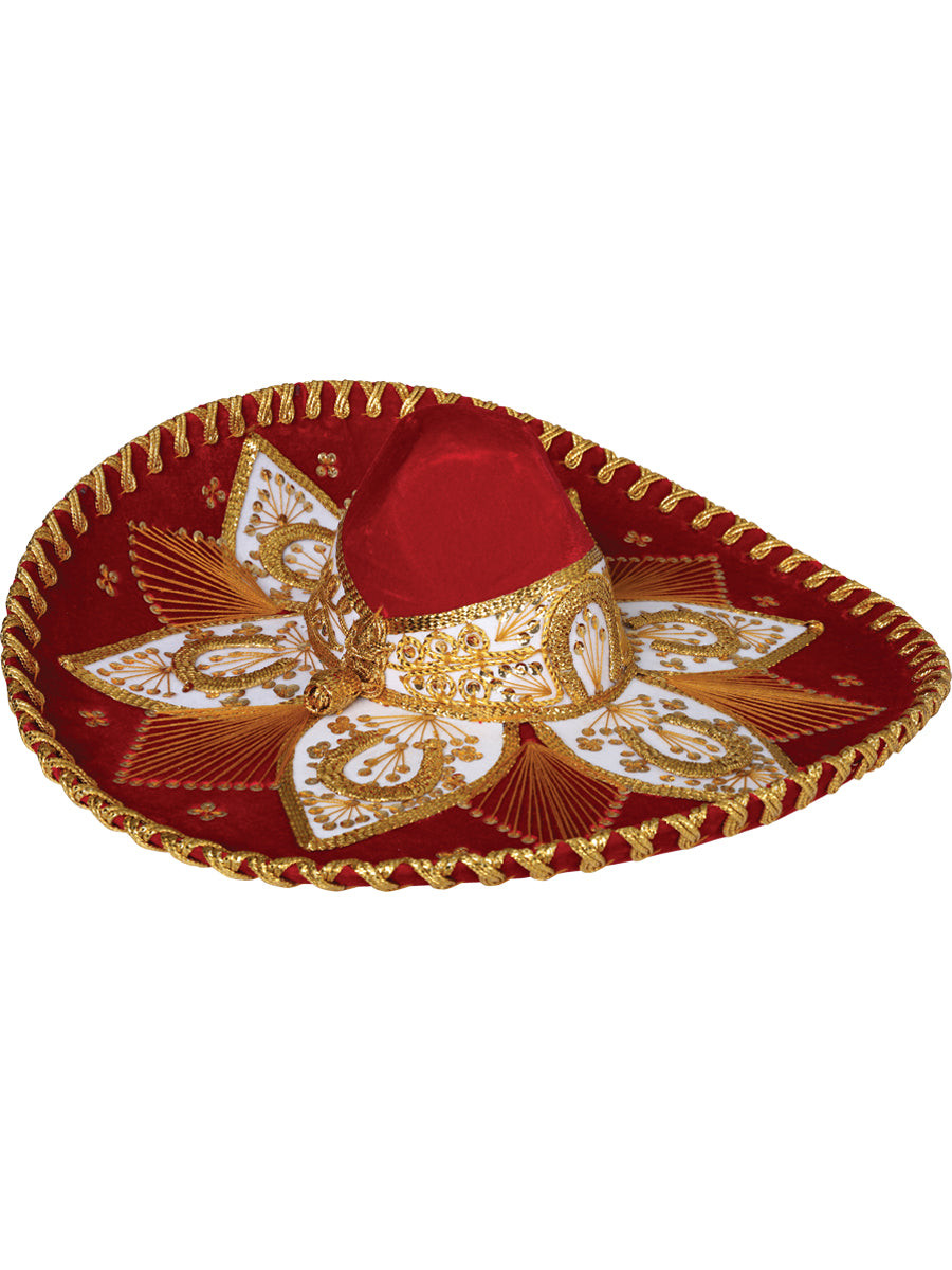 Mexican Artisanal Charro Hat Velvet Red/Gold