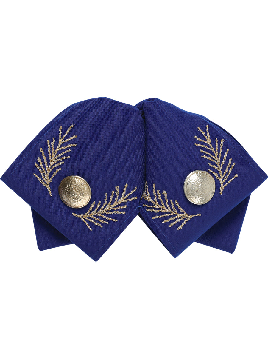 Artisanal Embroidered Charro Bow Tie 100% Polyester Royal Blue/Gold