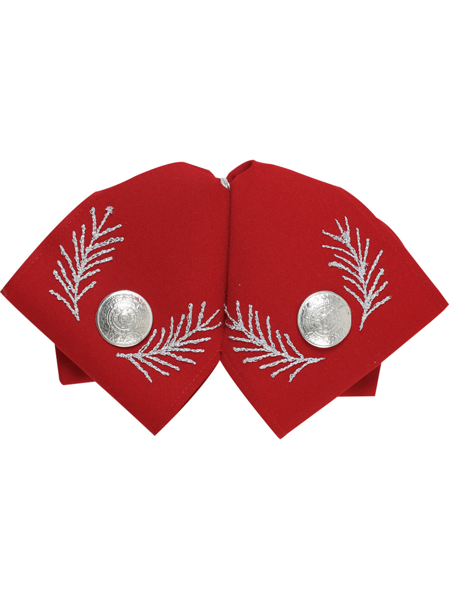 Artisanal Embroidered Charro Bow Tie Polyester Red/Silver Mod. 601109