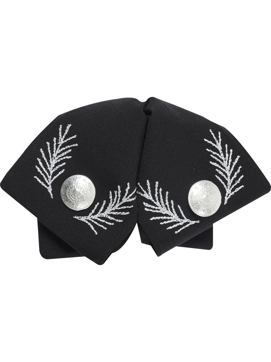 Artisanal Embroidered Charro Bow Tie 100% Polyester Black with Silver Details