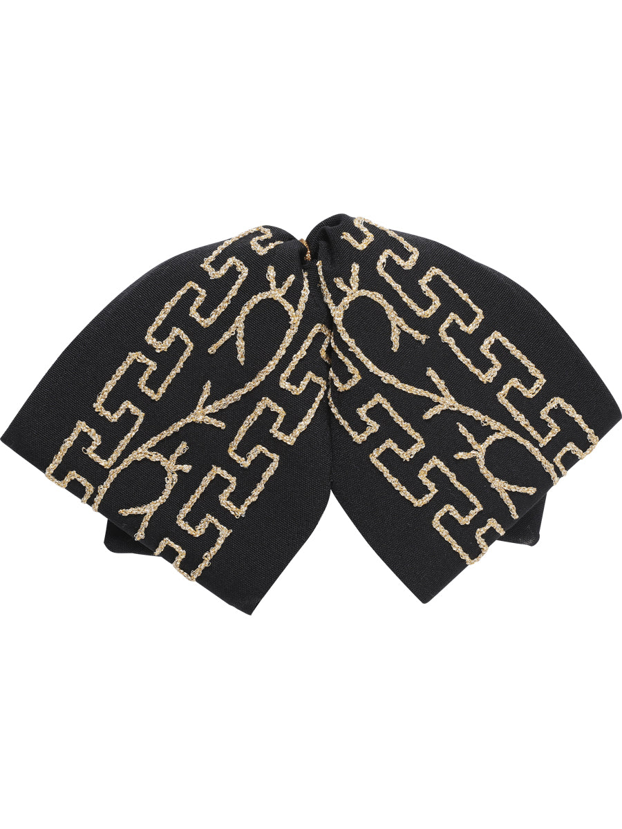 Artisanal Embroidered Charro Bow Tie Polyester Black/Gold Mod. 601111