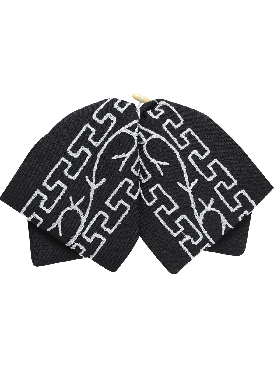 Artisanal Embroidered with Silver Details Charro Bow Tie 100% Polyester Black