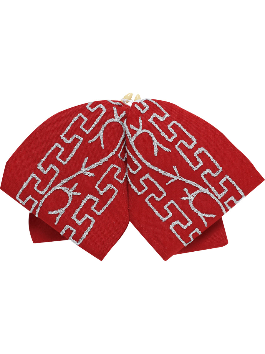 Artisanal Embroidered Charro Bow Tie Polyester Red/Silver Mod. 601116