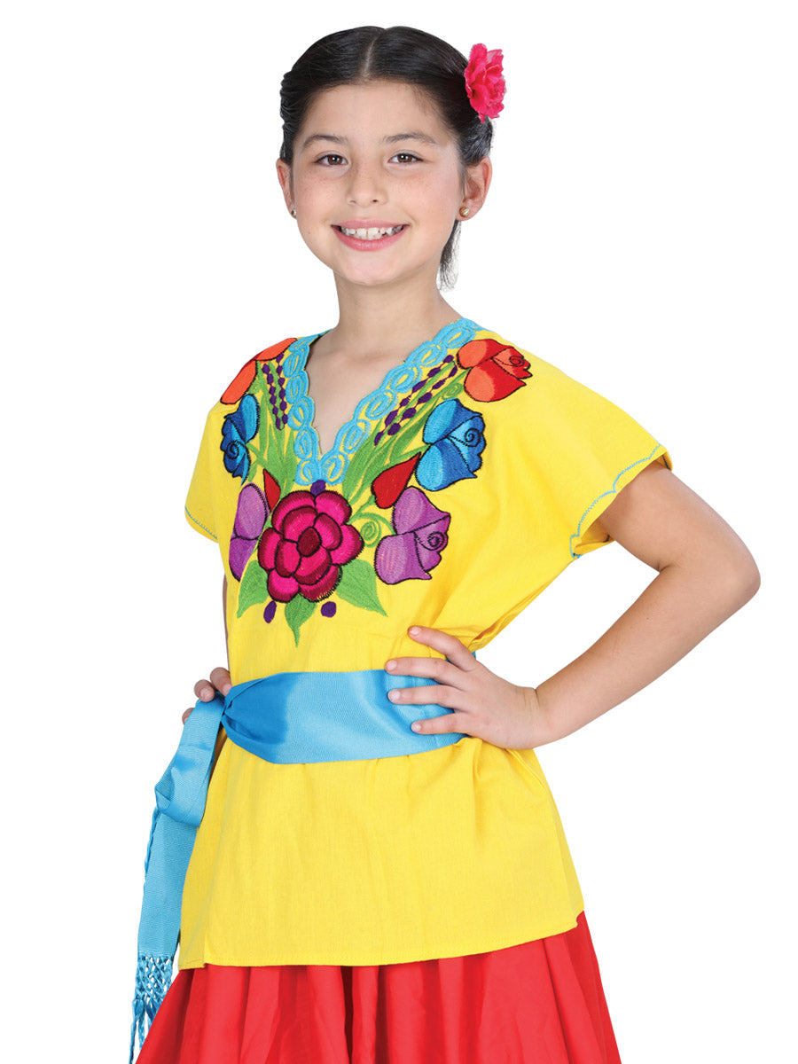Artisanal Embroidered Blouse 50% Cotton, 50% Polyester Yellow