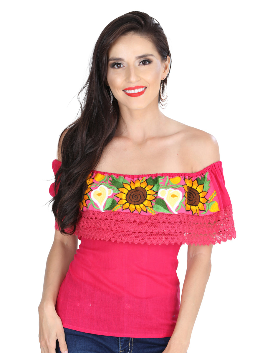 Artisanal Embroidered Blouse Cotton Polyester Pink