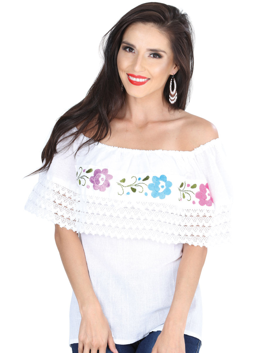 Artisanal Embroidered Blouse Cotton Polyester White