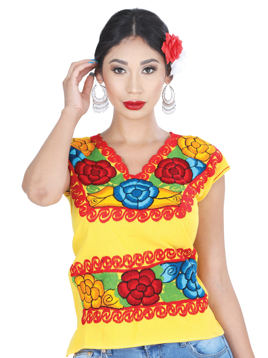 Artisanal Embroidered Blouse 100% Cotton Yellow