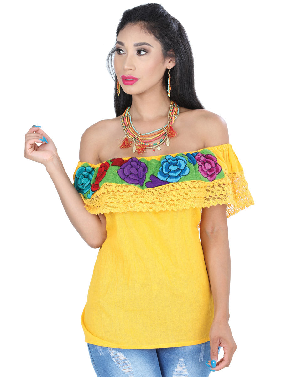 Artisanal Embroidered Blouse 100% Cotton Yellow