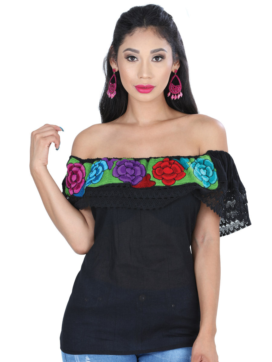 Artisanal Embroidered Blouse 100% Cotton Black