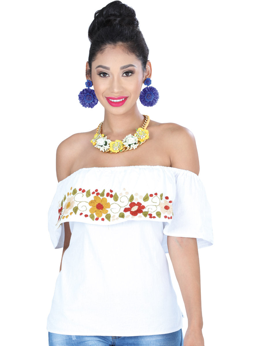 Artisanal Embroidered Blouse Cotton Polyester White