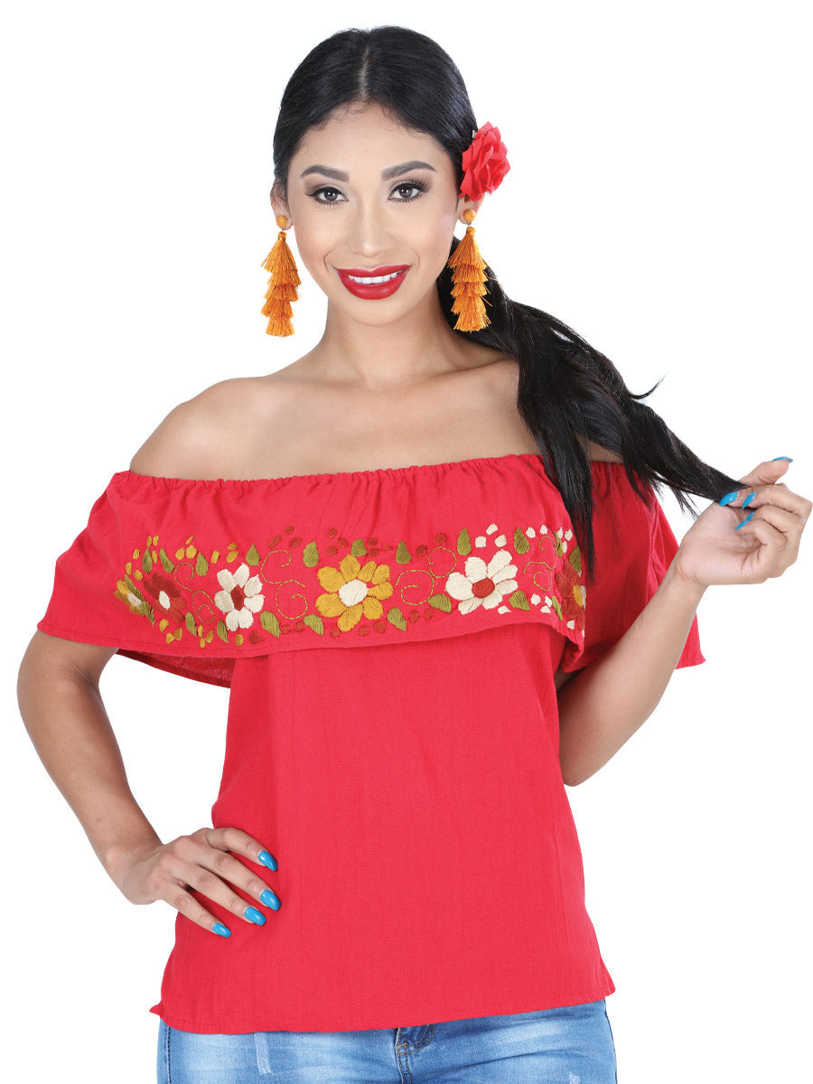Artisanal Embroidered Blouse Cotton/Polyester Red