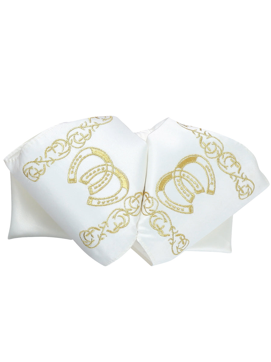 Mariachi Charro Bow Tie Mexican Bow 100% Polyester Ivory/Gold