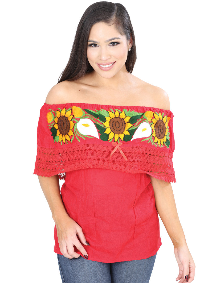 Artisanal Embroidered Blouse Cotton Polyester Red