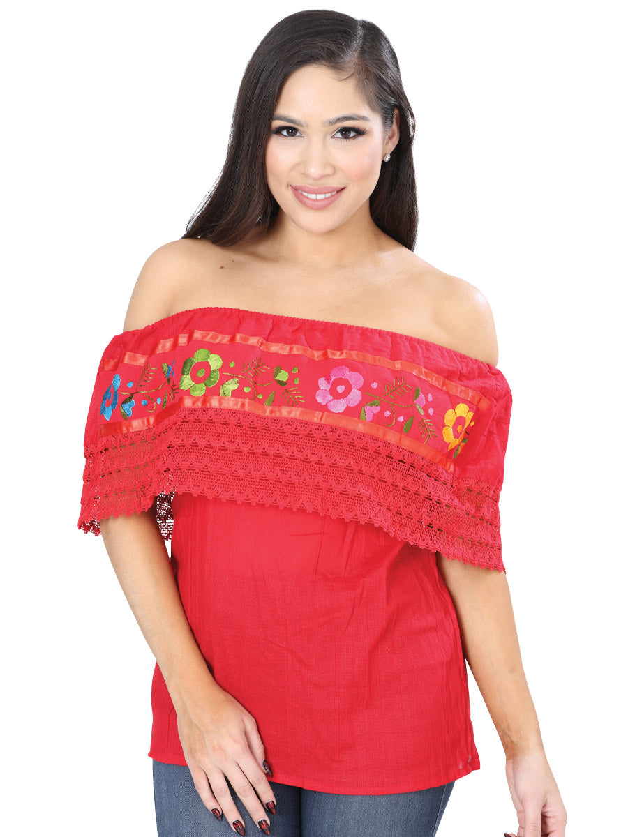 Artisanal Embroidered Blouse 50% Cotton 50% Polyester Red