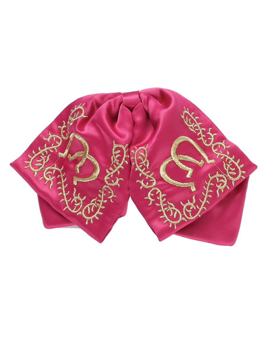 Artisanal Embroidered Kids Charro Bow Tie Cotton Polyester Fuchsia/Gold