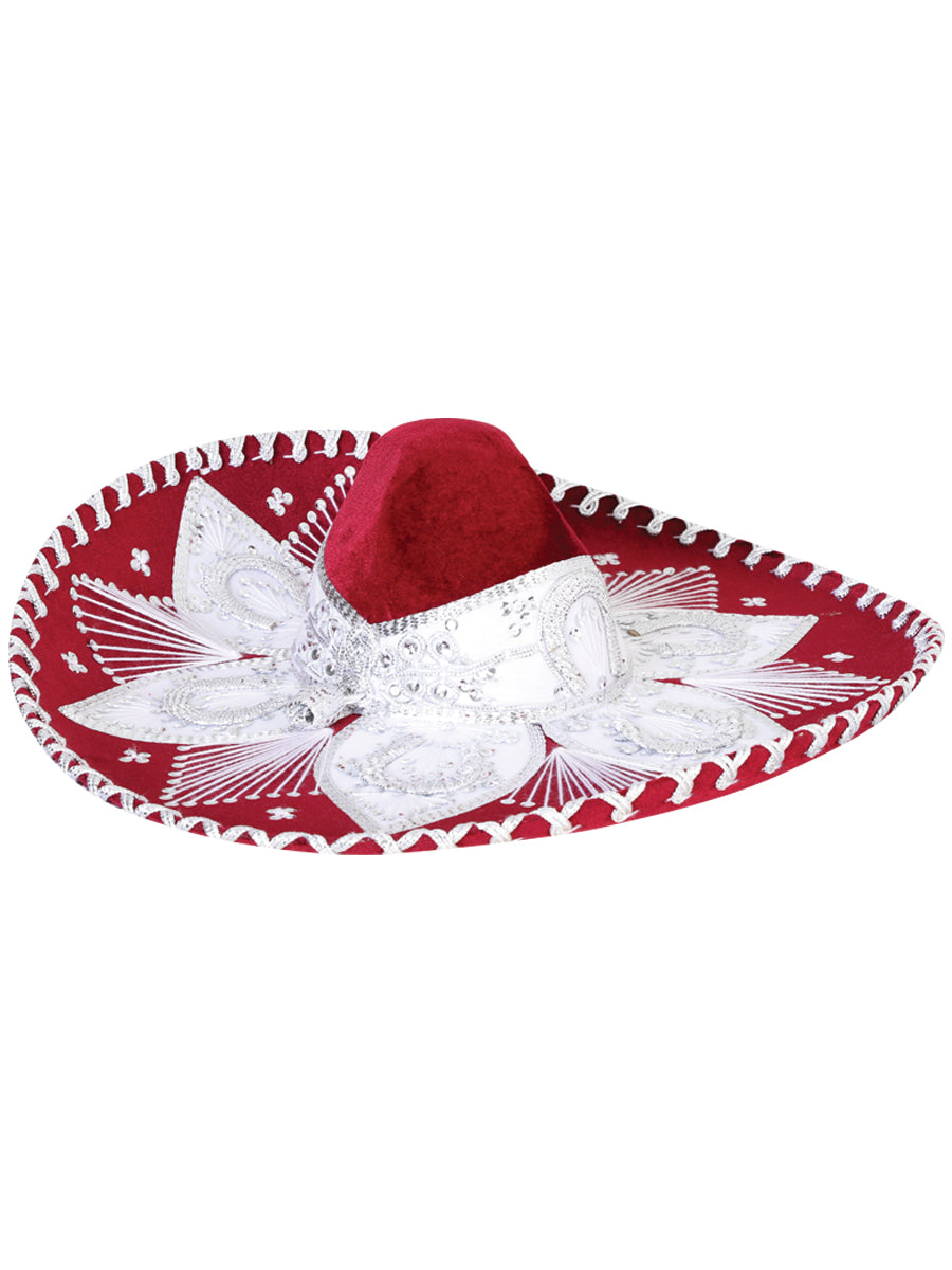 Mexican Artisanal Charro Hat Velvet Wine/Silver