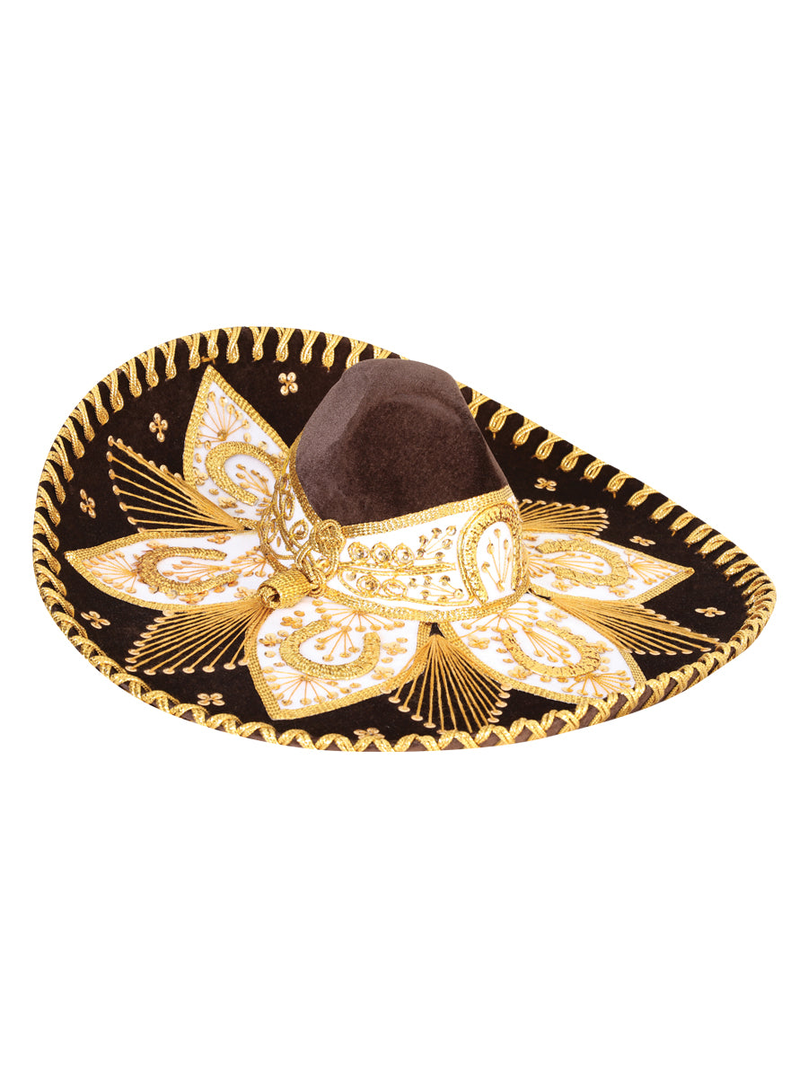 Mexican Artisanal Charro Hat Velvet Brown/Gold