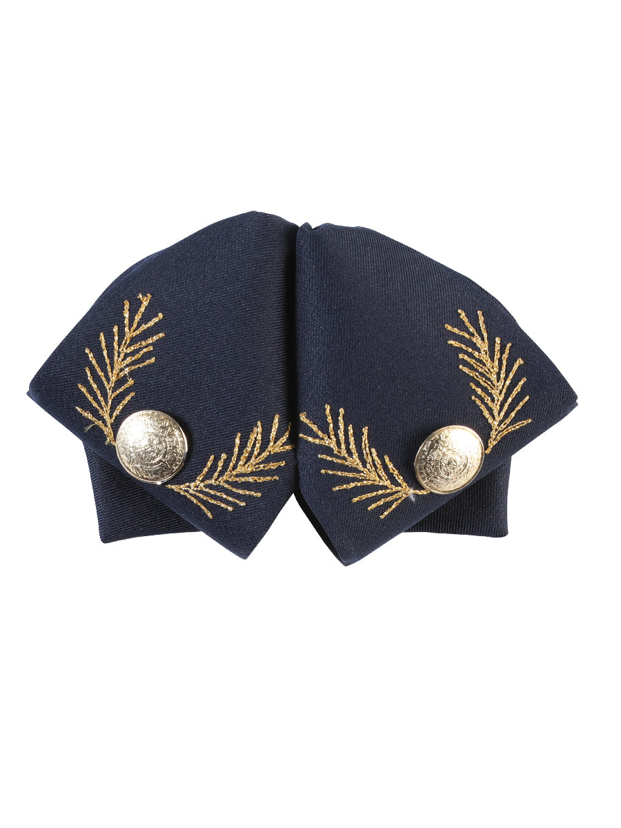 Artisanal Embroidered Charro Bow Tie 100% Polyester Navy Blue/Gold