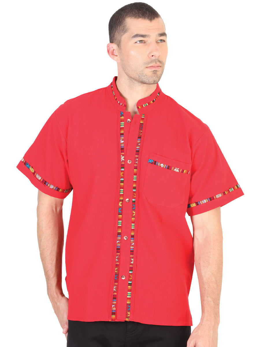 Mexican Guayabera Short Sleve Shirt for Men 100% Cotton Red