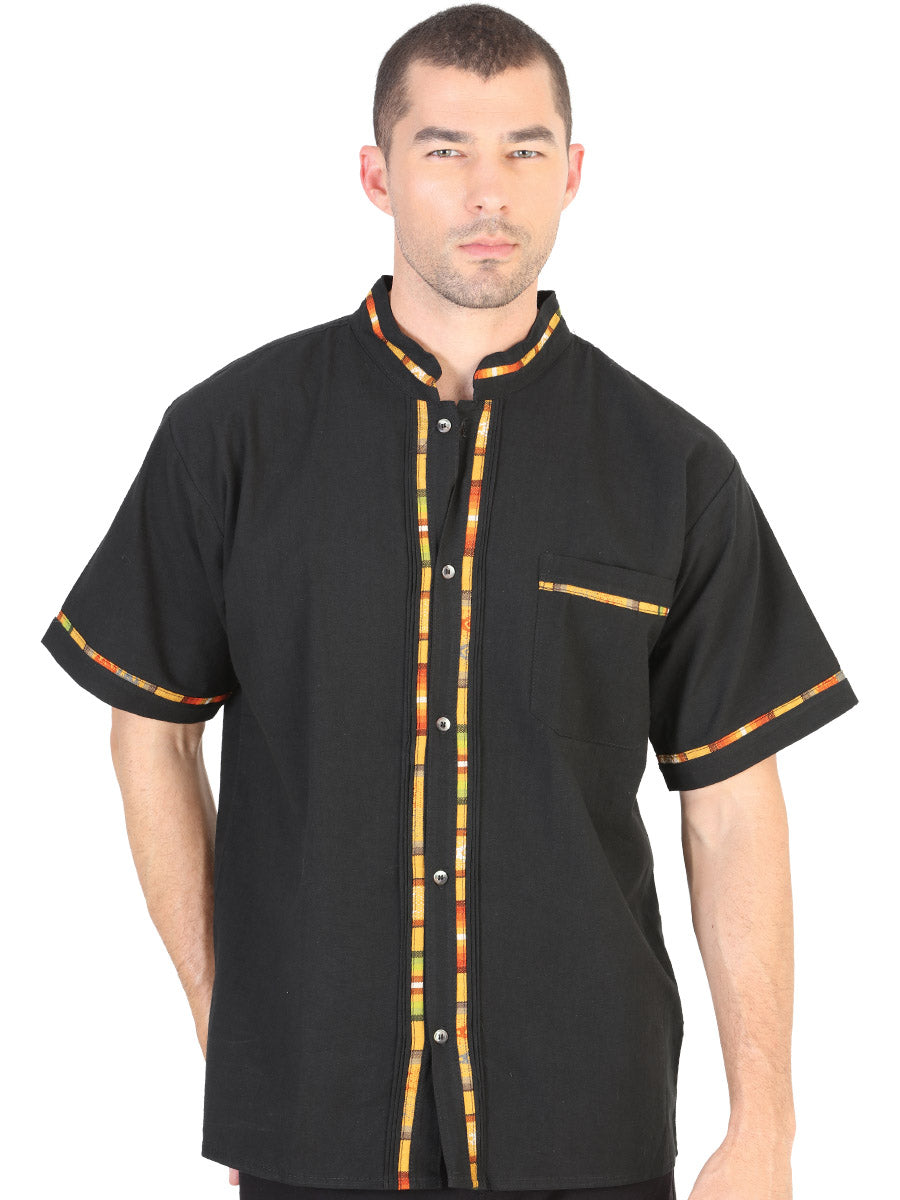 Mexican Guayabera Short Sleve Shirt for Men 100% Cotton Black