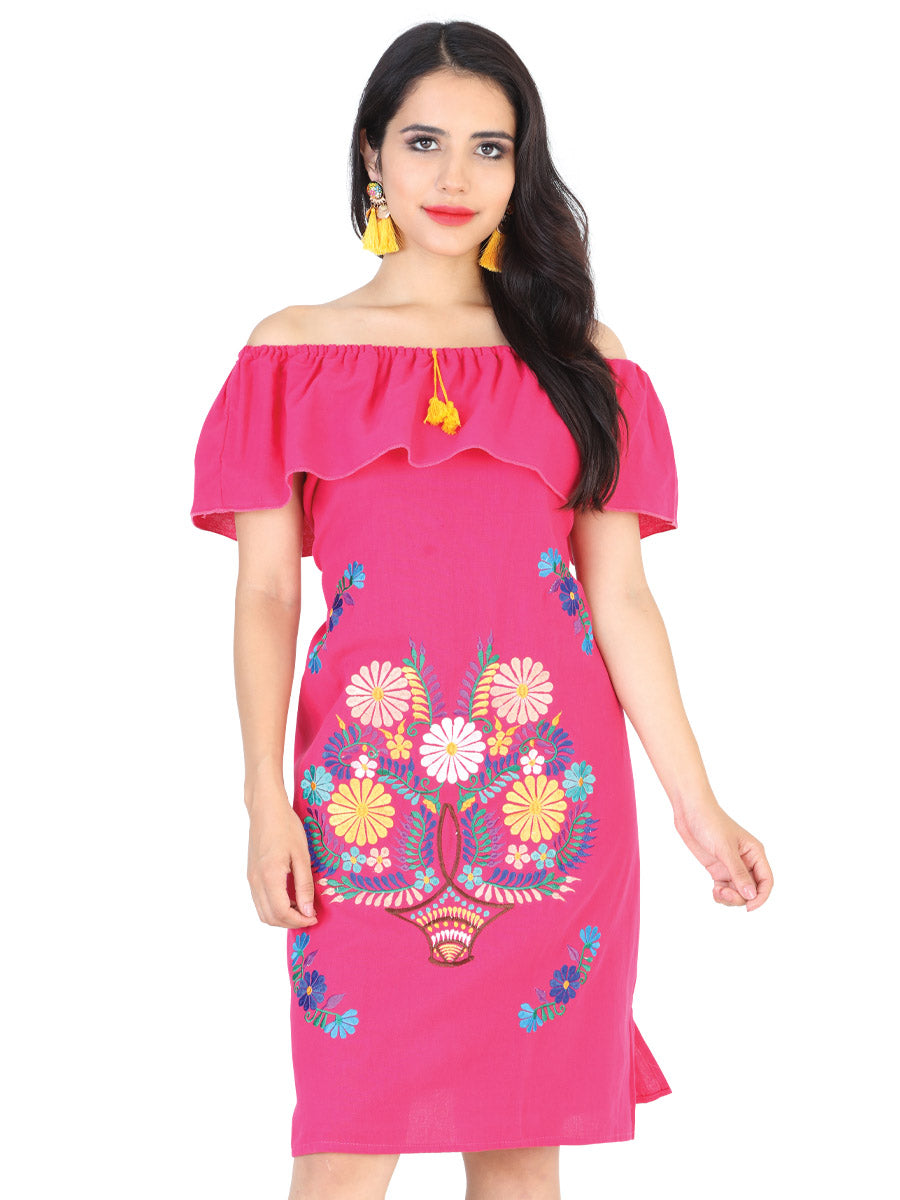 Artisanal Embroidered Dress Fuchsia