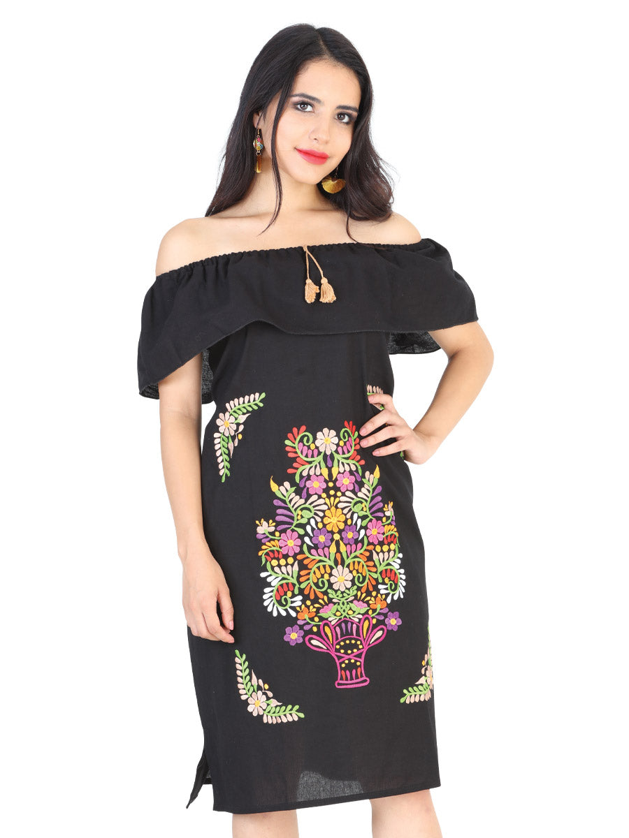 Artisanal Embroidered Dress 50% Cotton, 50% Polyester Black