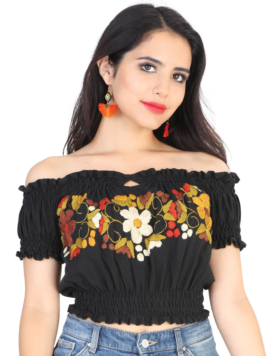 Artisanal Embroidered Blouse 100% Cotton Black