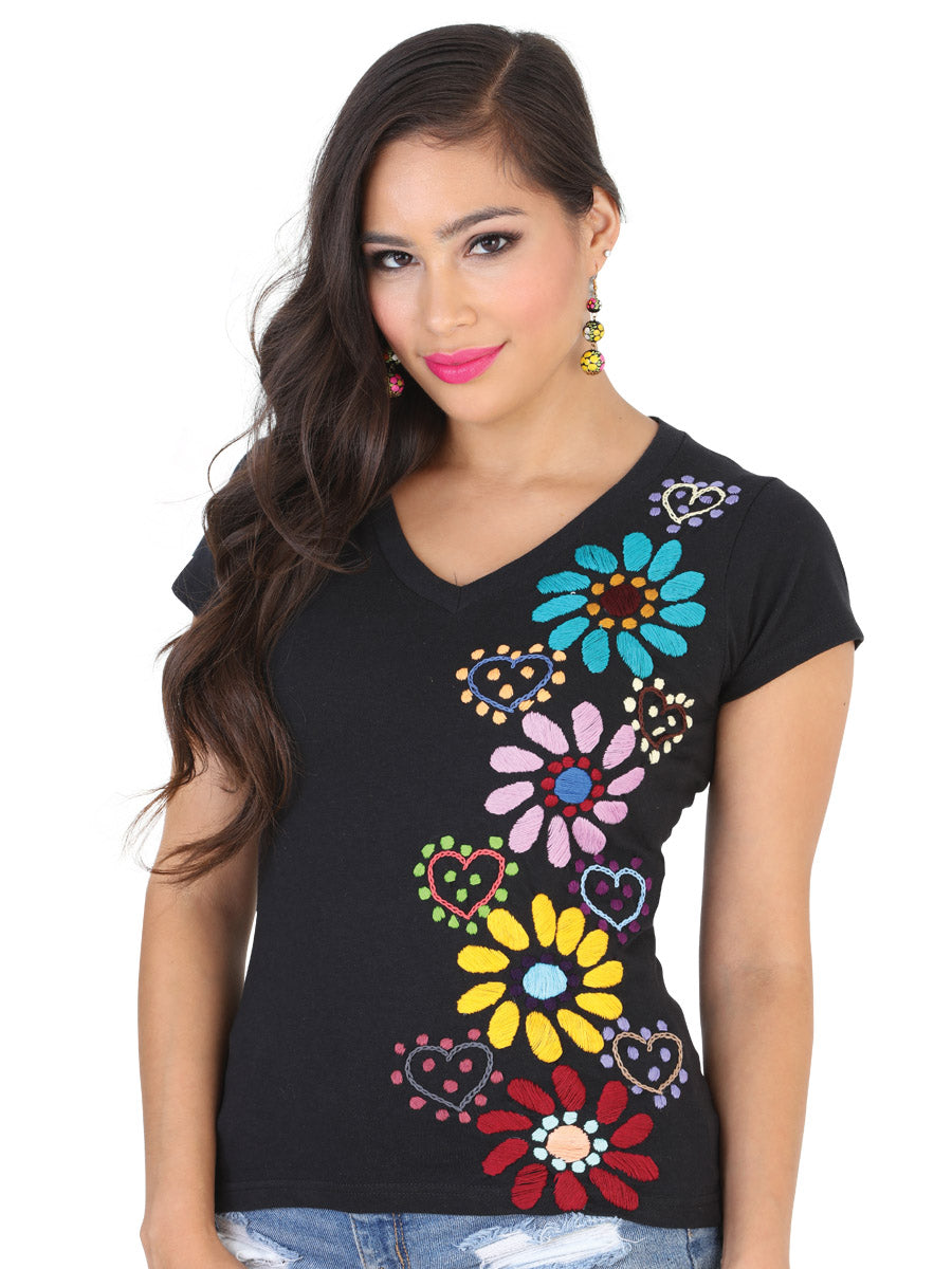 Sport T-Shirt Cotton Polyester Black Floral