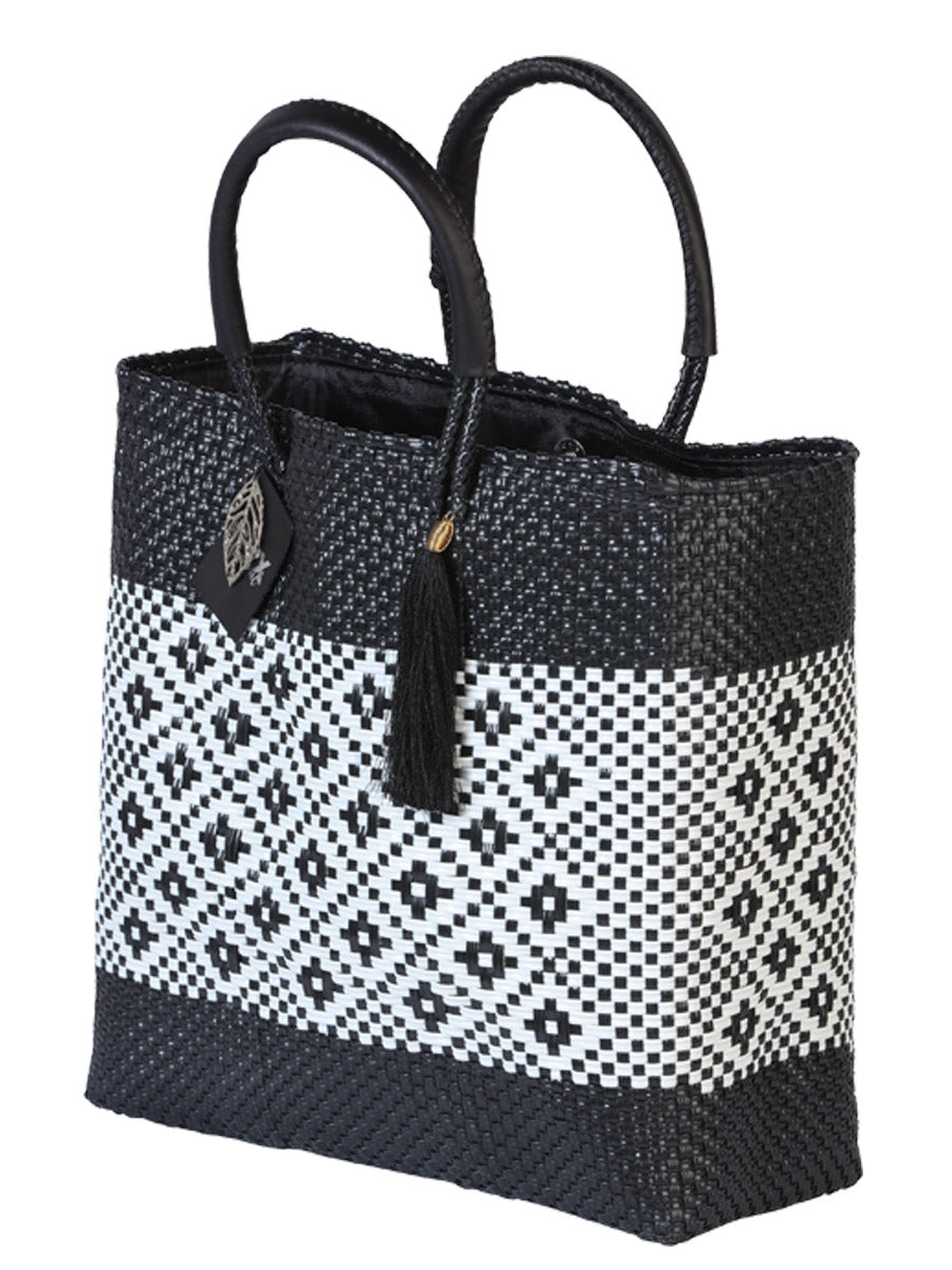 Bolso Artesanal 100% Polietileno Negro/Blanco