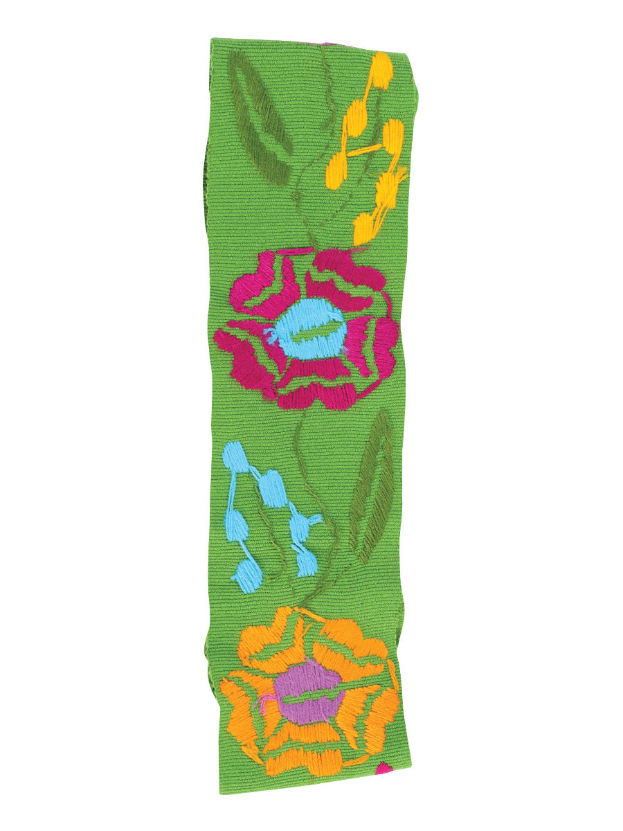 Artisanal Embroidered Belt Floral Green