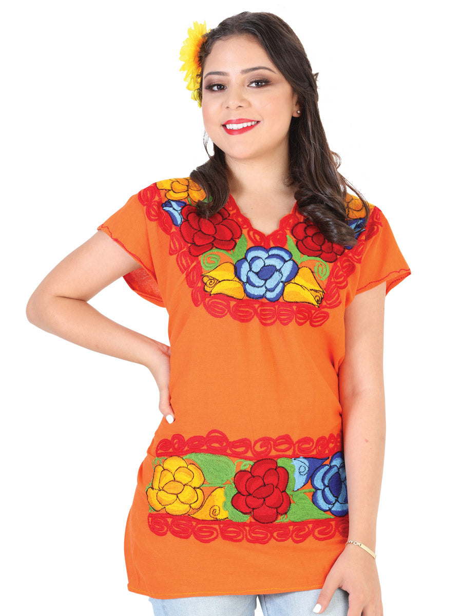 Artisanal Embroidered Blouse Cotton Orange
