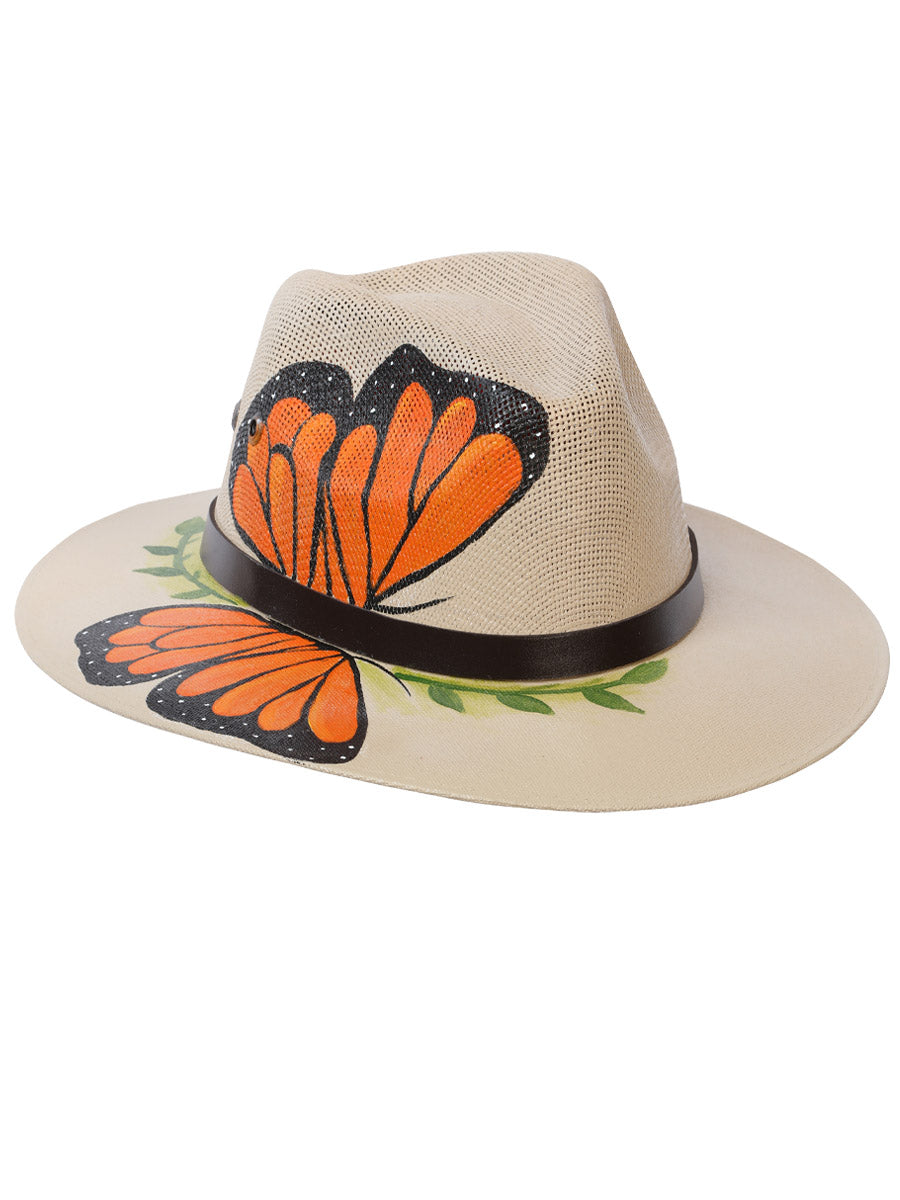 Artisanal Hand Painted Butterfly Hat Palm Natural