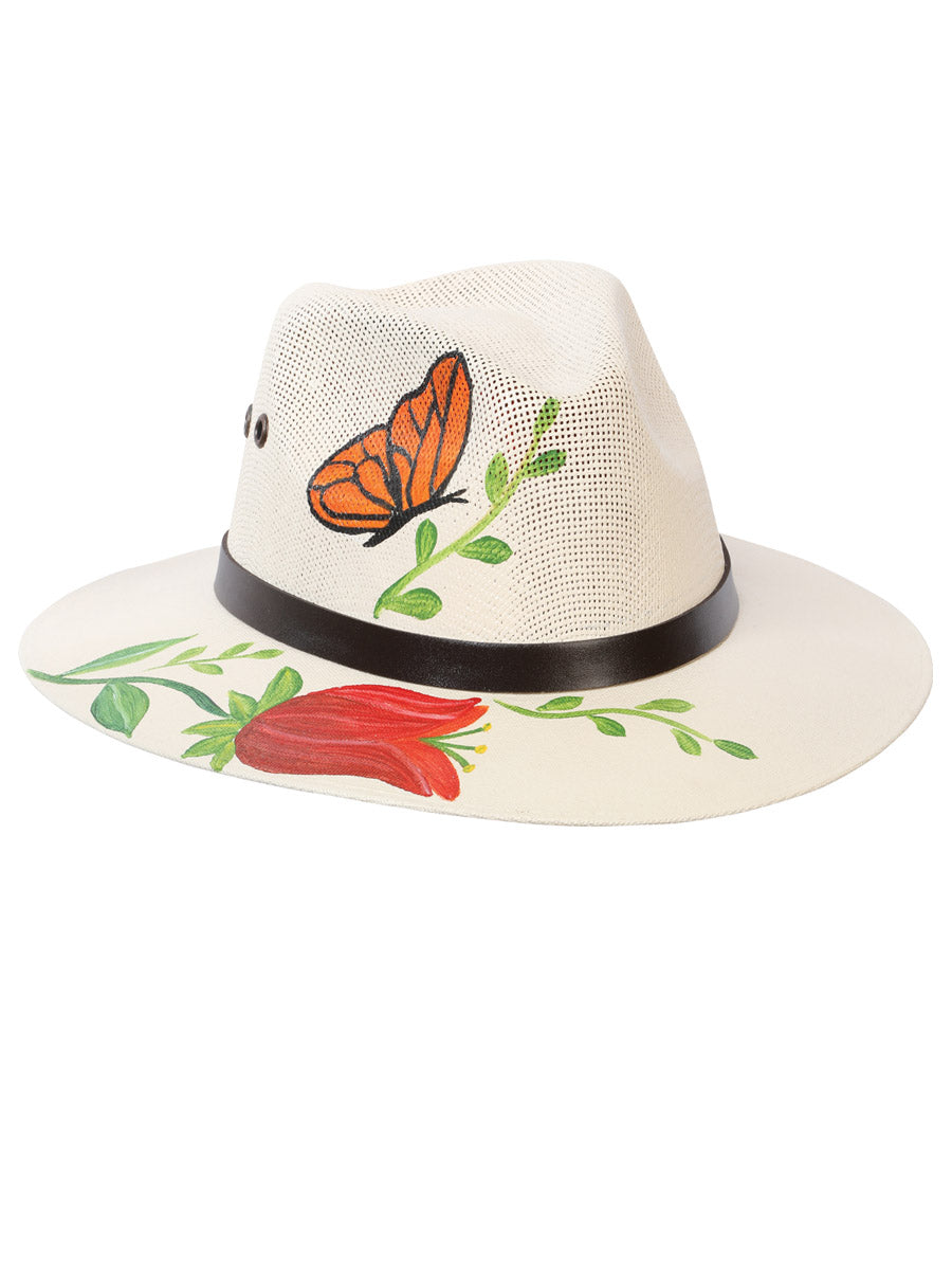 Artisanal Hand Painted Hat %100 Palm Natural