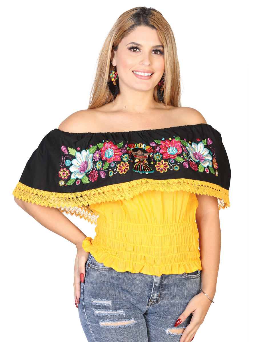 Artisanal Embroidered Blouse Cotton Yellow and Black