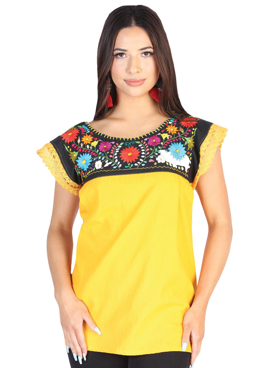 Artisanal Blouse Cotton Polyester Yellow