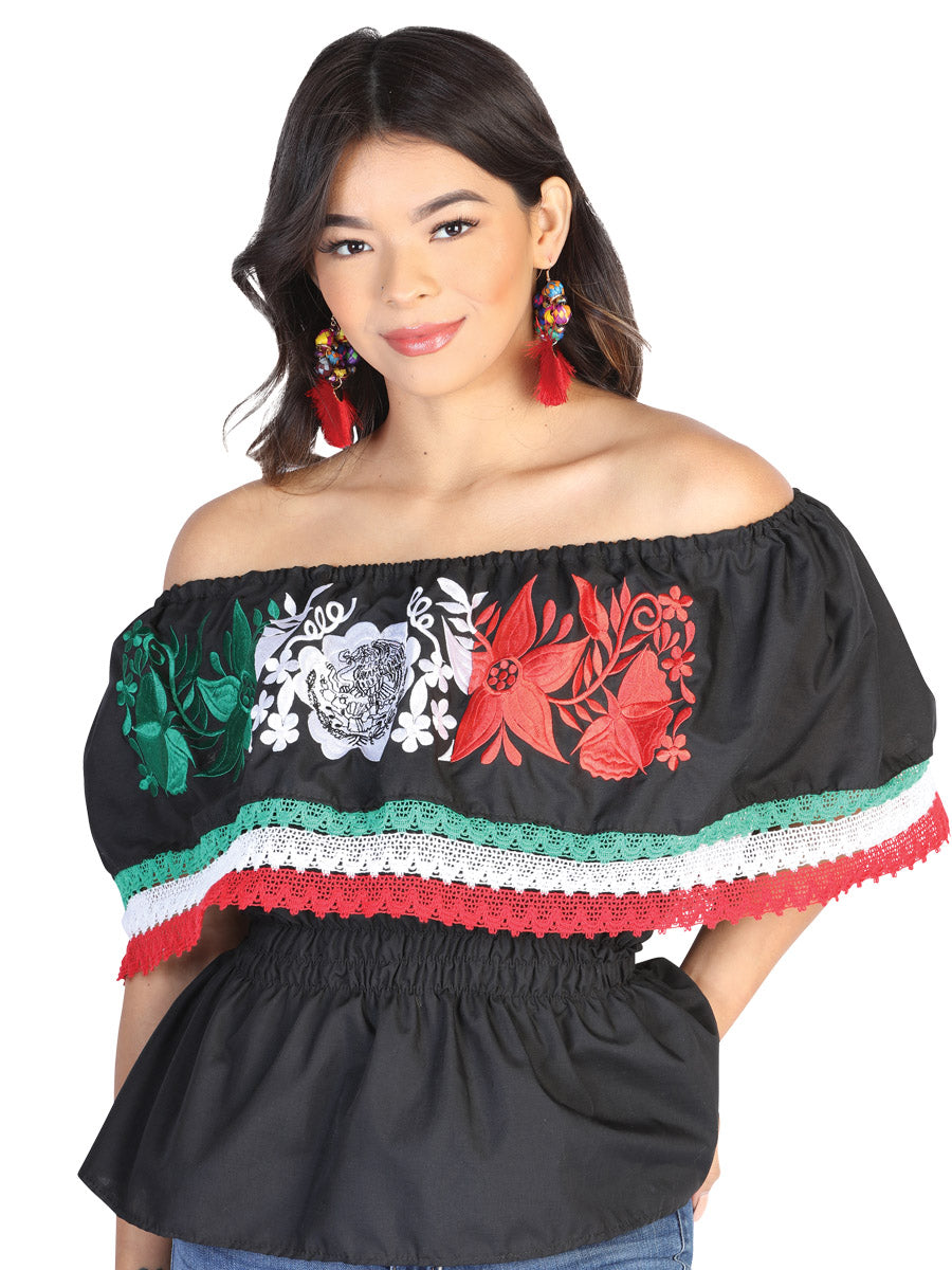 Mexican Artisanal Embroidered Blouse Cotton Black