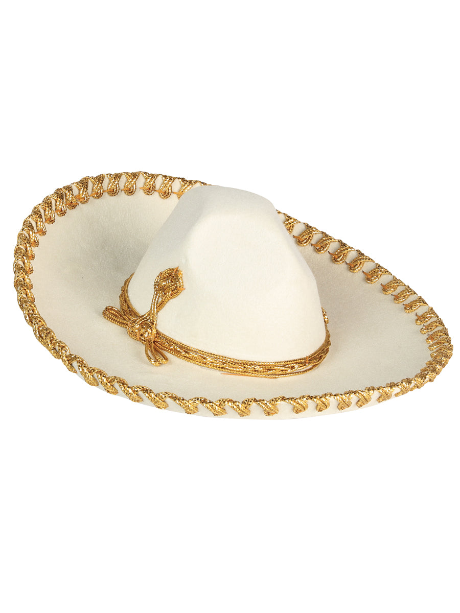 Sombrero Charro Artesanal Mexicano para Niños Terciopelo Marfil/Dorado