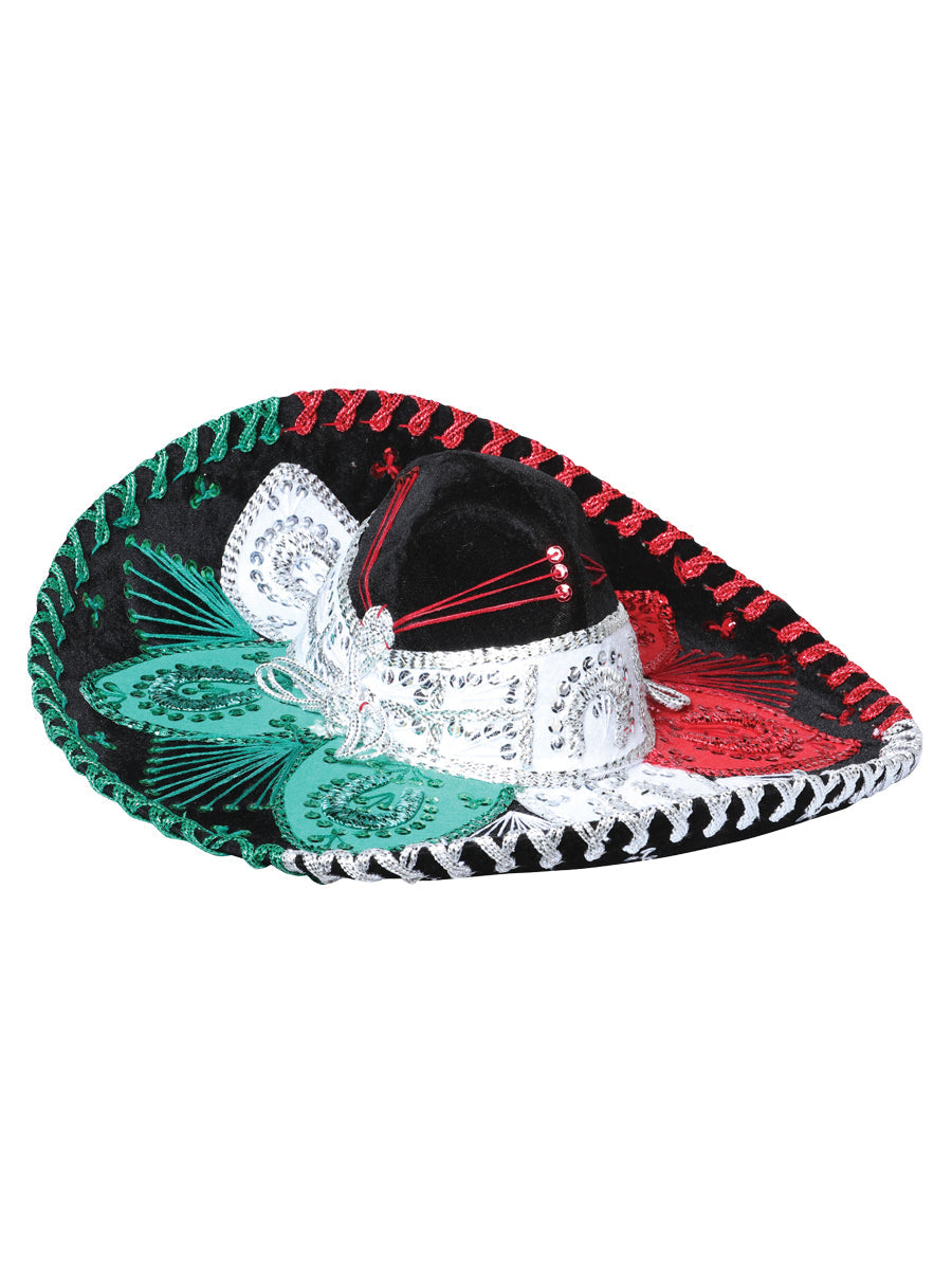 Sombrero Charro Mexicano Juvenil Terciopelo Tricolor