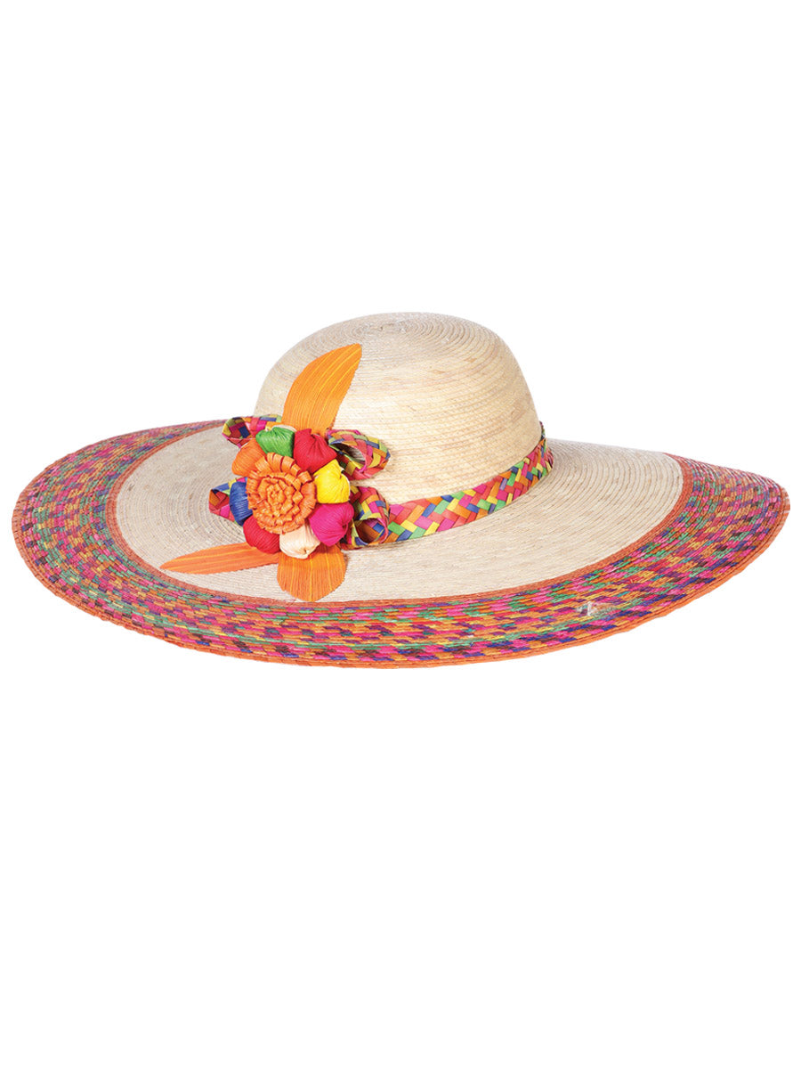 Artisanal Mexican Decorated Hat 100% Palm Multicolor