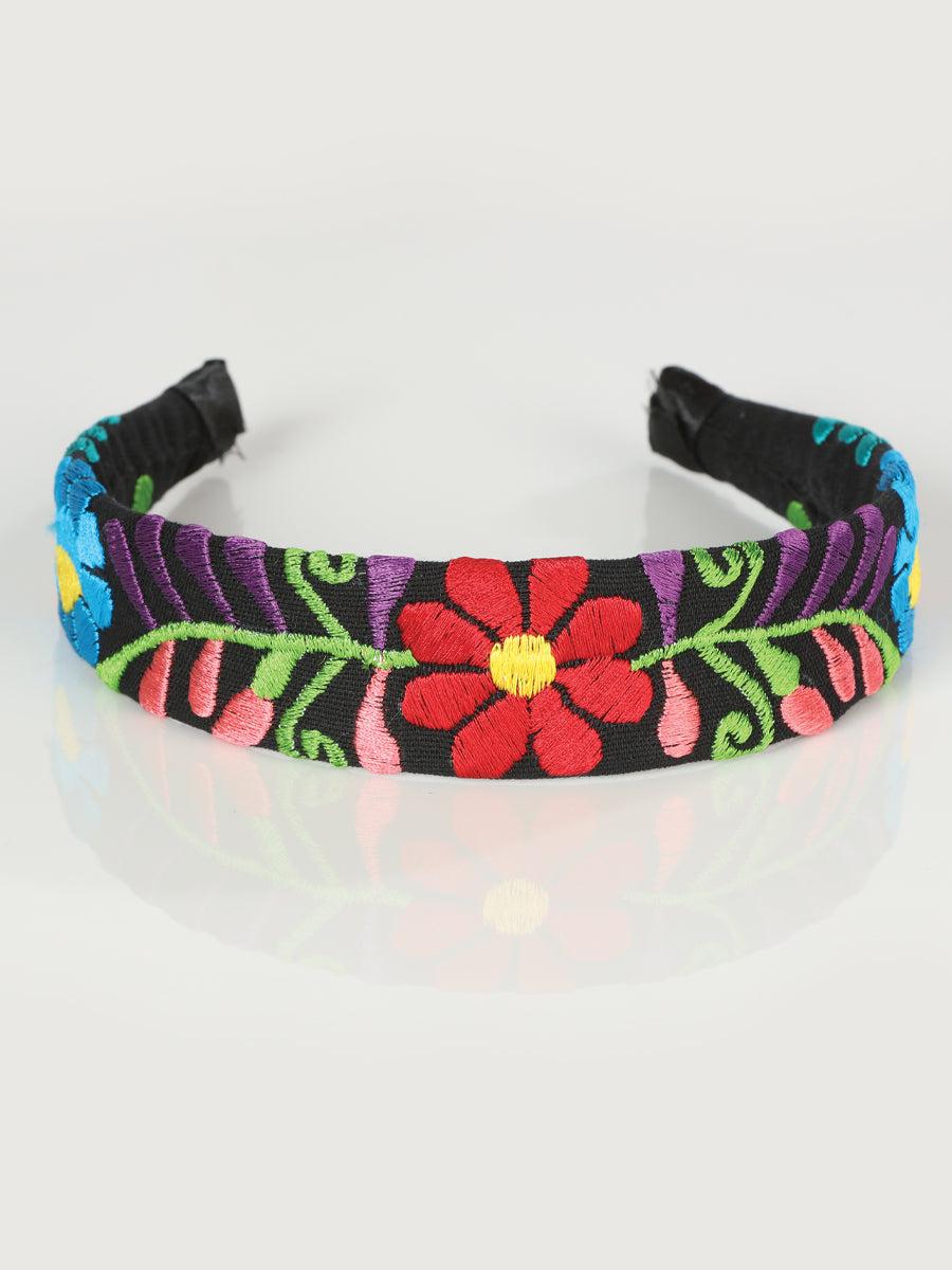 Diadema bordada artesanal de algodón negro