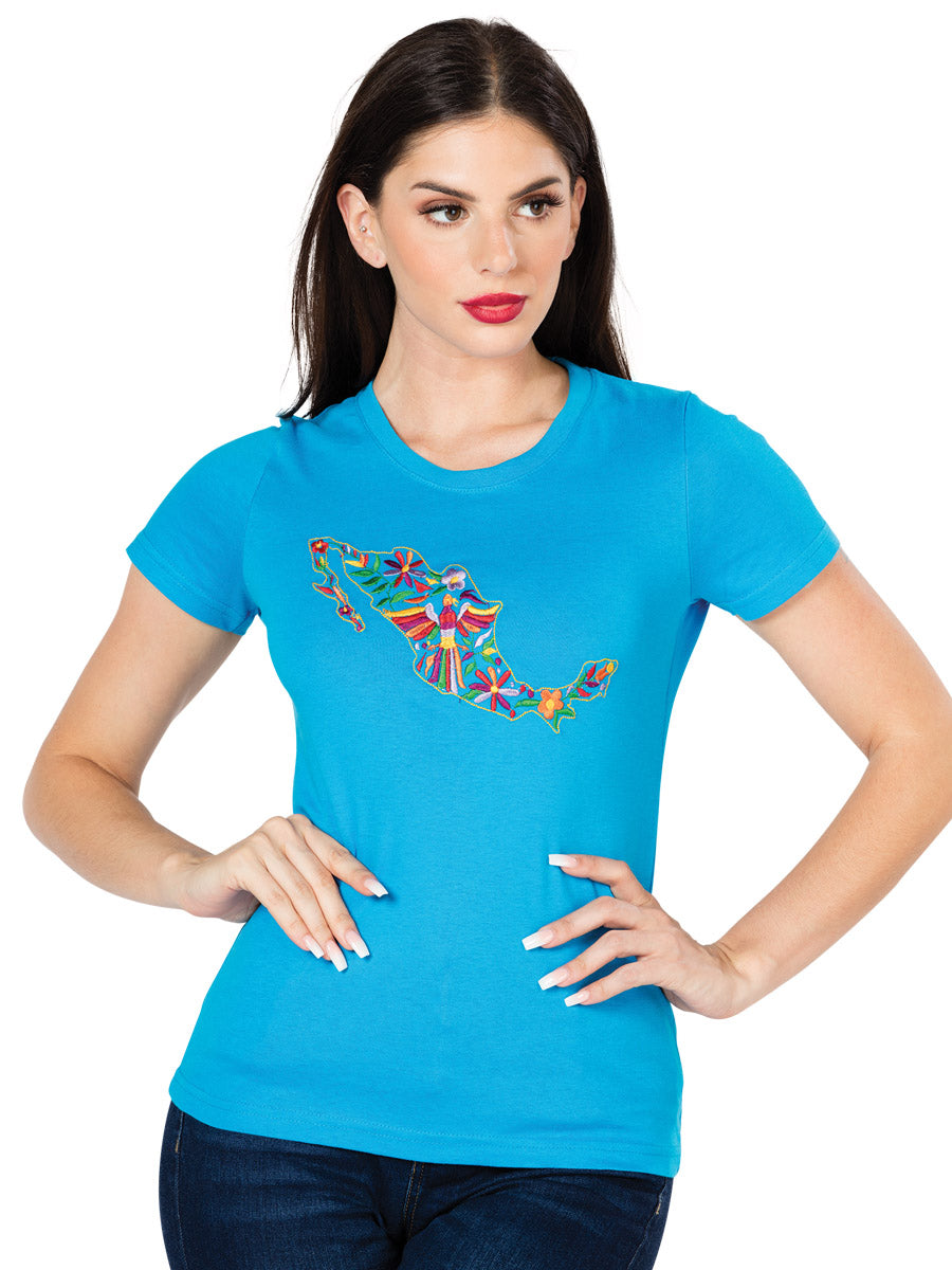 Artisanal Embroidered T-Shirt Tourquoise Mexico