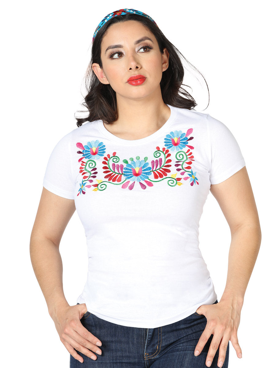 Artisanal Embroidered T-Shirt White Floral