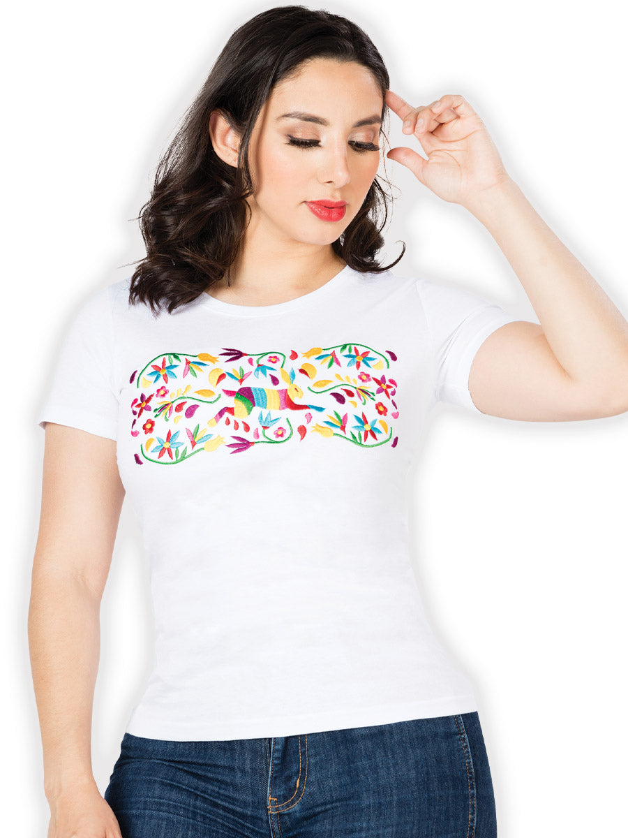 Artisanal Embroidered T-Shirt White Rabbit