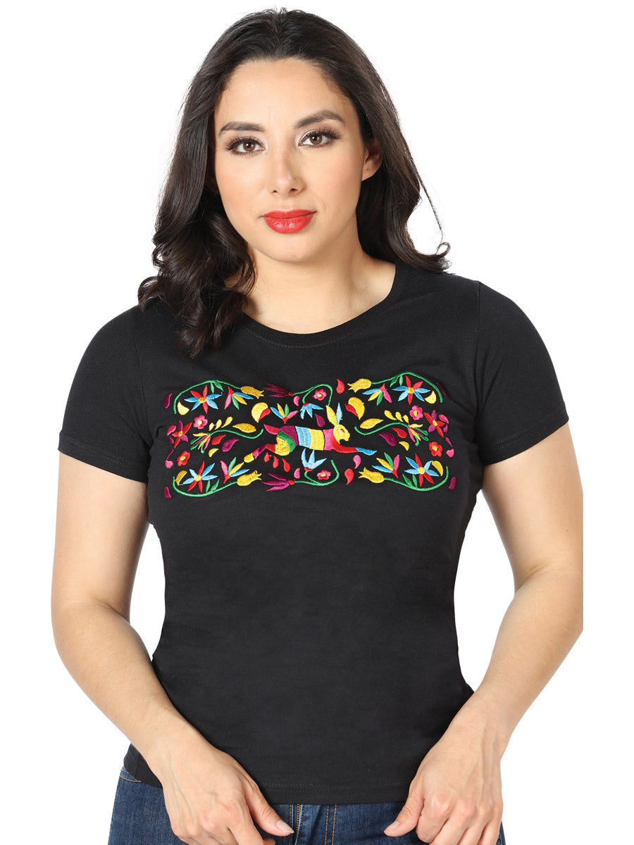 Artisanal -Embroidered T-Shirt Black Rabbit