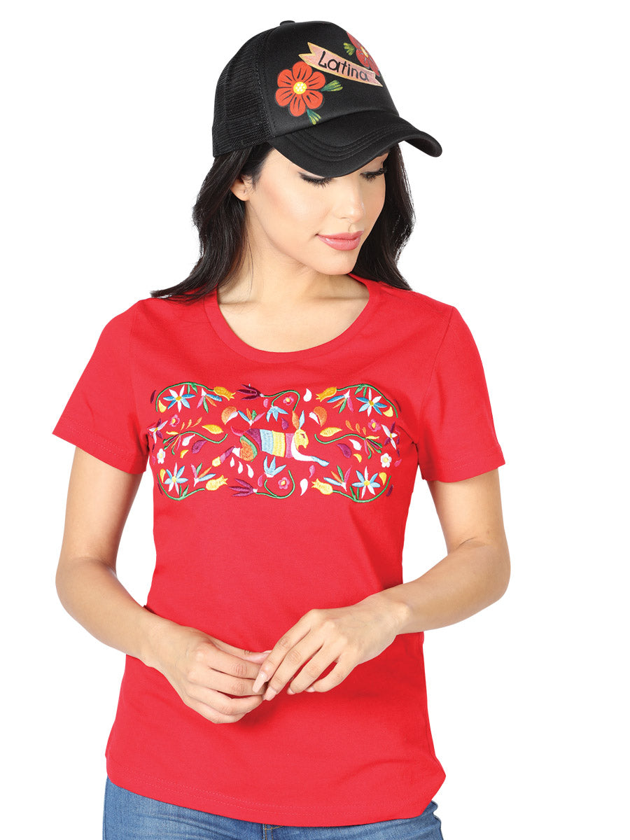 Artisanal Embroidered T-Shirt Red Rabbit