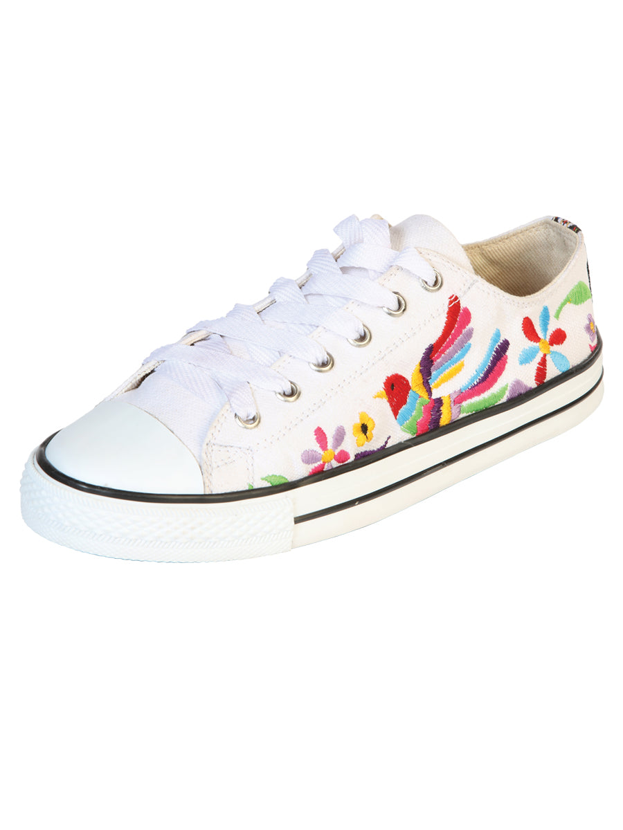 Artisanal Embroidered Sneakers Textile Canvas White