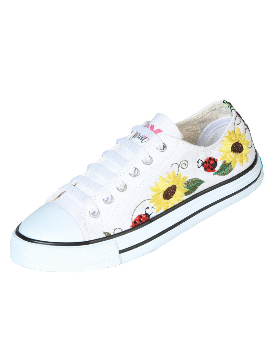 Artisanal Embroidered Sneakers Textile Canvas White